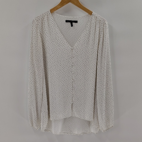 White House Black Market WHBM Blouse Size 16 White Black Polka Dot Long Sleeve - Picture 1 of 5